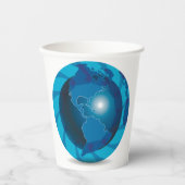 Blauw Wereldbol Papieren Bekers (Voorkant)