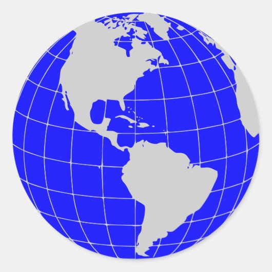 Blauw Wereldbol Ronde Sticker (Voorkant)