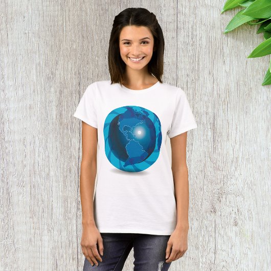 Blauw Wereldbol Womens T-Shirt