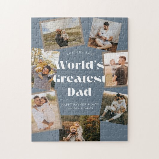 Blauw Werelds Beste Papa 7 Foto Collage Legpuzzel (Verticaal)