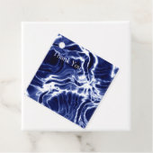 Blauw wervelend patroon bedankjes labels (In situ)