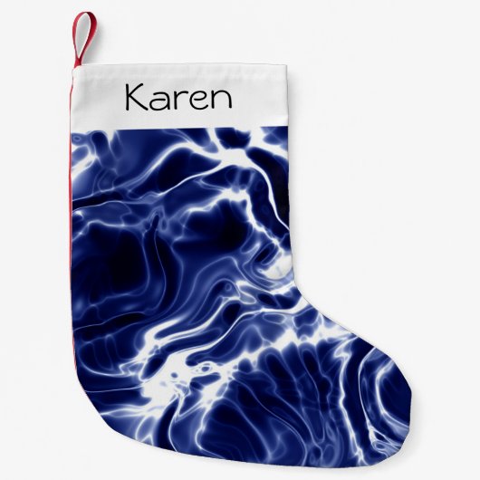 Blauw wervelend patroon kleine kerstsok (Voorkant)