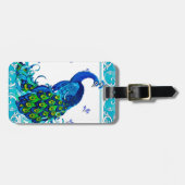 Blauw wervelrand en ontwerp van pacock bagagelabel (Voorkant horizontaal)