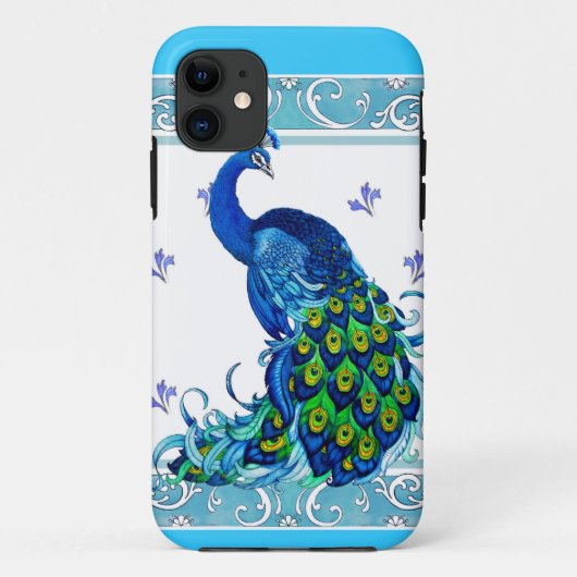 Blauw wervelrand en ontwerp van pacock Case-Mate iPhone case (Achterkant)