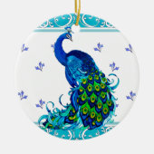 Blauw wervelrand en ontwerp van pacock keramisch ornament (Voorkant)