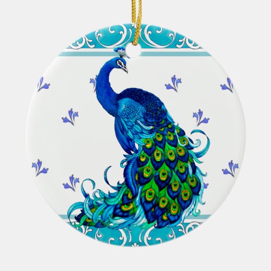 Blauw wervelrand en ontwerp van pacock keramisch ornament (Voorkant)