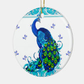Blauw wervelrand en ontwerp van pacock keramisch ornament (Links)