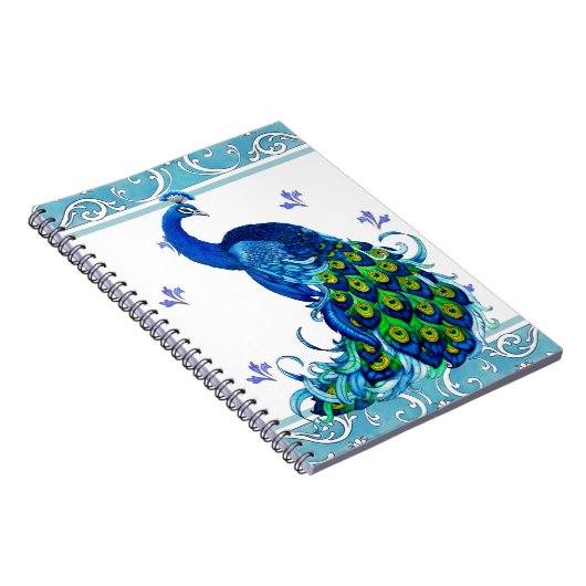 Blauw wervelrand en ontwerp van pacock notitieboek (Rechterzijde)