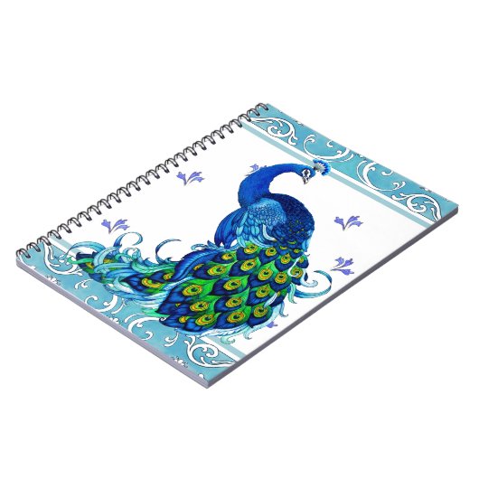 Blauw wervelrand en ontwerp van pacock notitieboek (Linkerzijde)