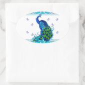 Blauw wervelrand en ontwerp van pacock ovale sticker (Tas)