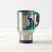 Blauw wervelrand en ontwerp van pacock reisbeker (Voorkant rechts)