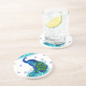 Blauw wervelrand en ontwerp van pacock zandsteen onderzetter (Zijkant)