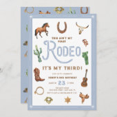 Blauw Western 3e Verjaardag Rodeo Invitation Kaart (Voorkant / Achterkant)