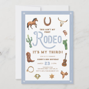 Blauw Western 3e Verjaardag Rodeo Invitation Kaart