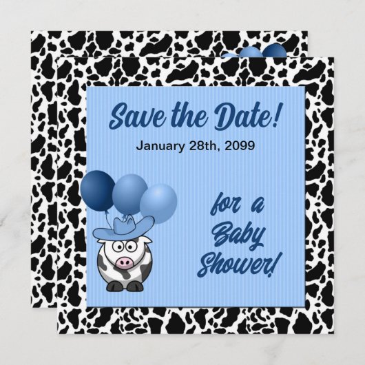 Blauw Western Baby shower Save The Date (Voorkant / Achterkant)