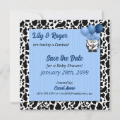 Blauw Western Baby shower Save The Date (Achterkant)