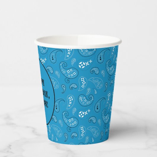 Blauw Western Bandana Print Verjaardagsfeest Papieren Bekers (Links)