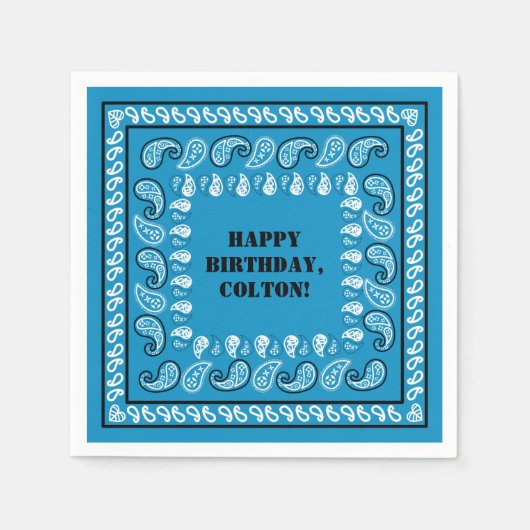 Blauw Western Bandana Print Verjaardagsfeest Servet (Voorkant)