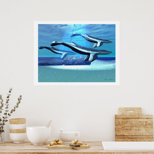 BLAUW WHALE SANTUARY PRINT (Keuken)