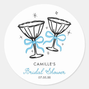 Blauw Whimsical Bruisende Bruidsfeest Ronde Sticker