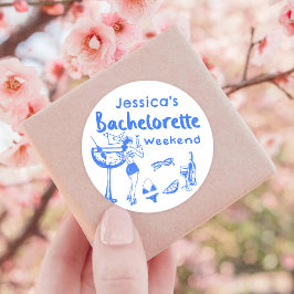 Blauw Whimsical Cocktail Bachelorette Strand Weeke Ronde Sticker