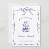 Blauw Whimsical Fun Quirky Hand getrokken bruiloft Save The Date (Achterkant)