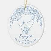 Blauw Whimsical Hands Onze Eerste Kerst Verliefd Keramisch Ornament (Links)