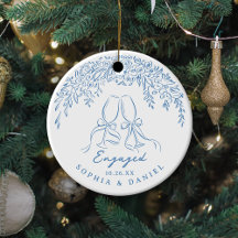 Blauw Whimsical Proost Onze Eerste Kerst Verloving