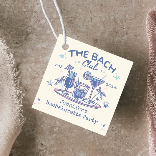 Blauw Whimsical Strand Cocktail Bachelorette Feest Bedankjes Labels