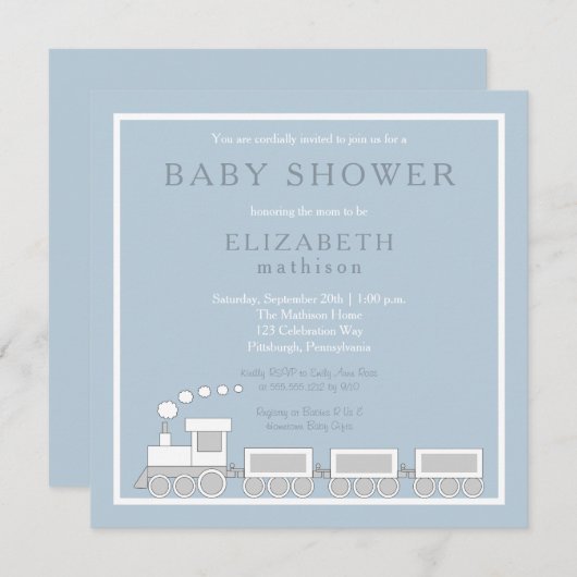 Blauw | White Choo Train Boy Baby shower Kaart (Voorkant / Achterkant)