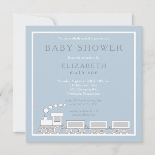 Blauw | White Choo Train Boy Baby shower Kaart (Voorkant)