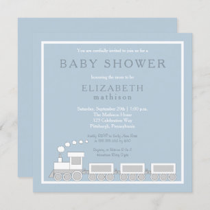 Blauw   White Choo Train Boy Baby shower Kaart