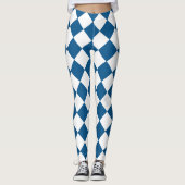 Blauw | White Classic Diamond Harlequins Pattern Leggings (Voorkant)