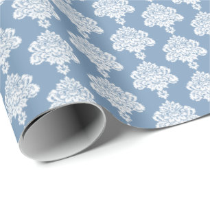  blauw   White Damask Wrapping Paper Cadeaupapier