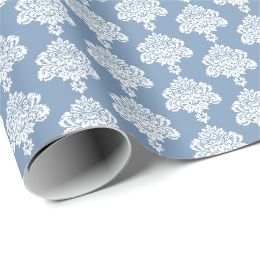  blauw | White Damask Wrapping Paper Cadeaupapier (Rol Hoek)