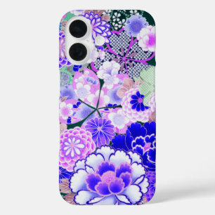 BLAUW WHITE FLOWERS Peony, Rozen Japanse Floral iPhone 16 Hoesje