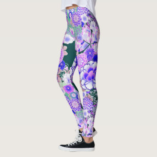 BLAUW WHITE FLOWERS Peony, Rozen Japanse Floral Leggings