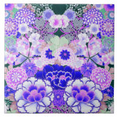 BLAUW WHITE FLOWERS Peony, Rozen Japanse Floral Tegeltje (Voorkant)