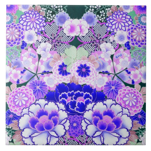 BLAUW WHITE FLOWERS Peony, Rozen Japanse Floral Tegeltje (Voorkant)