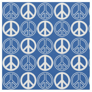 Blauw White Peace Sign en omlijnd patroon Stof