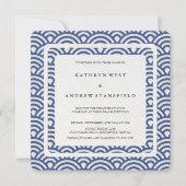 Blauw + White Stylized Waves Modern Beach Wedding Kaart (Voorkant)