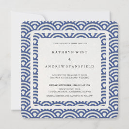 Blauw + White Stylized Waves Modern Beach Wedding Kaart