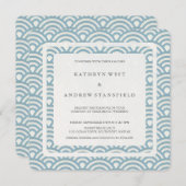 Blauw + White Stylized Waves Modern Beach Wedding Kaart (Voorkant / Achterkant)