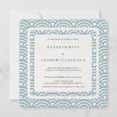 Blauw + White Stylized Waves Modern Beach Wedding Kaart (Voorkant)