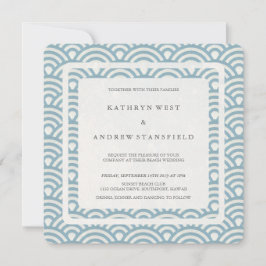 Blauw + White Stylized Waves Modern Beach Wedding Kaart