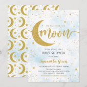 Blauw Wij zijn Over de Maan Baby Shower Kaart (Voorkant / Achterkant)