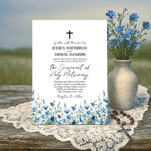 Blauw & Wijze Boho Chic Wildflowers Katholieke bru Kaart