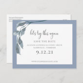 Blauw Wijzig de trouwdatum Bewaar de datum Aankondigingskaart (Voorkant / Achterkant)