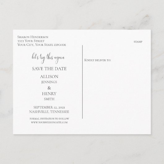 Blauw Wijzig de trouwdatum Bewaar de datum Aankondigingskaart (Achterkant)