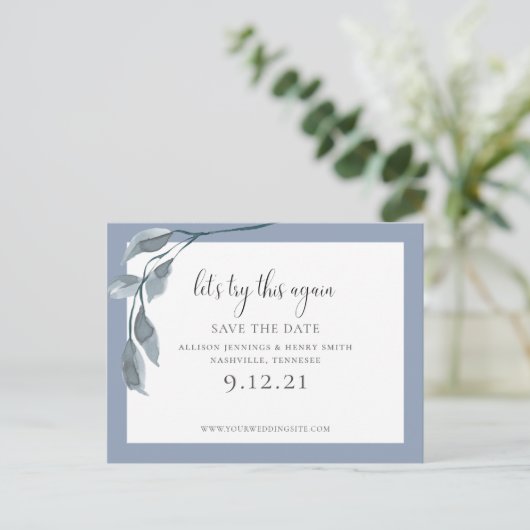 Blauw Wijzig de trouwdatum Bewaar de datum Aankondigingskaart (Staand voorkant)